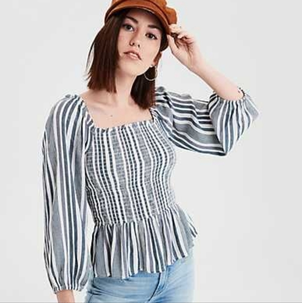AEO smocked striped peplum top XL